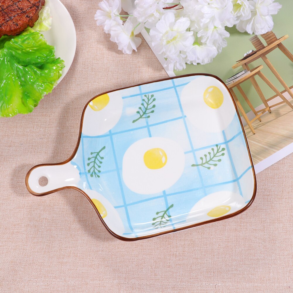 Ceramic Grill Pan Nonstick Plate Grill Cookware Delicate Porcelain Ovenware with Handle for Home (Omelette)