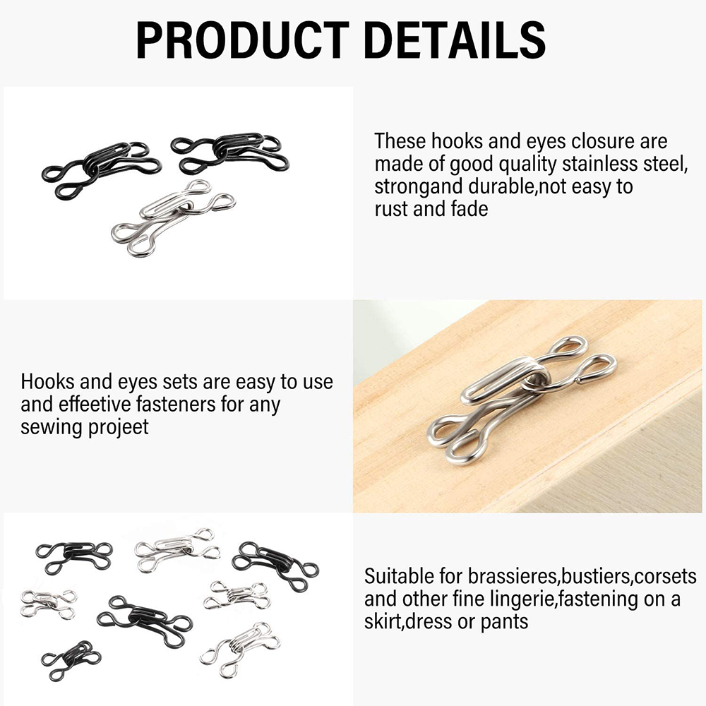 100 Set Invisible Sewing Hook and Eye Closure for Clothing Bra Jacket Hooks Replacement Sewing Craft Buckle Garment Accessories