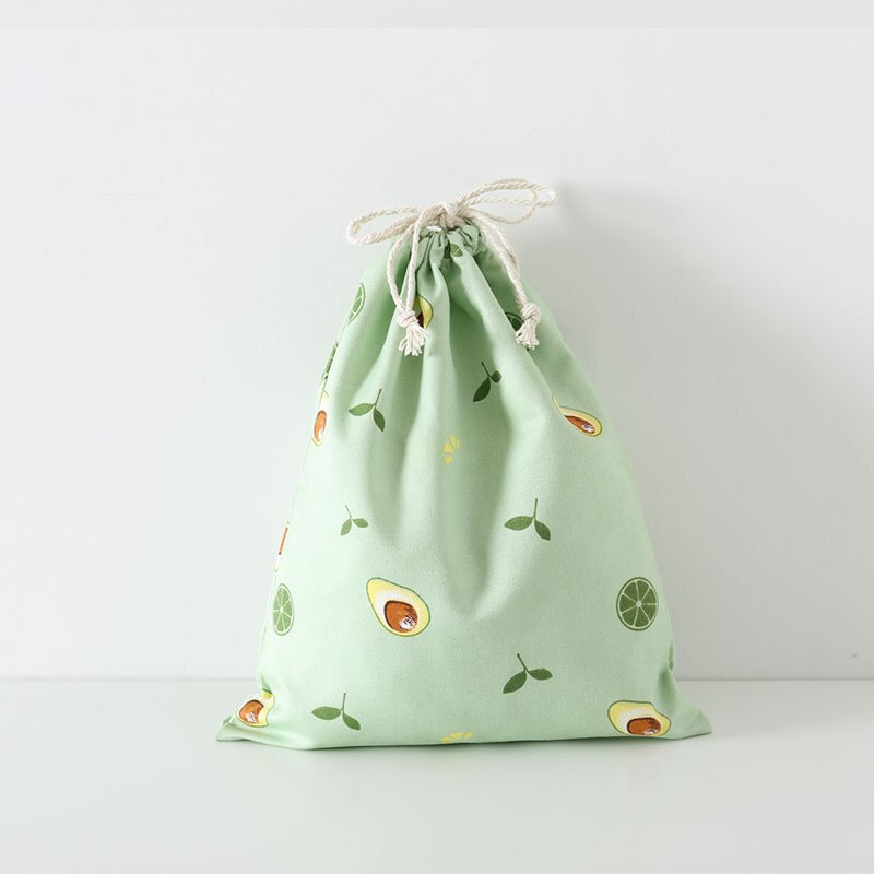 Eco Polyester Cotton Shopping Bag Avocado Flowers Drawstring Shopping Bags Cute Grocery pouch Portable Summer Travel Shoes Bag: green M