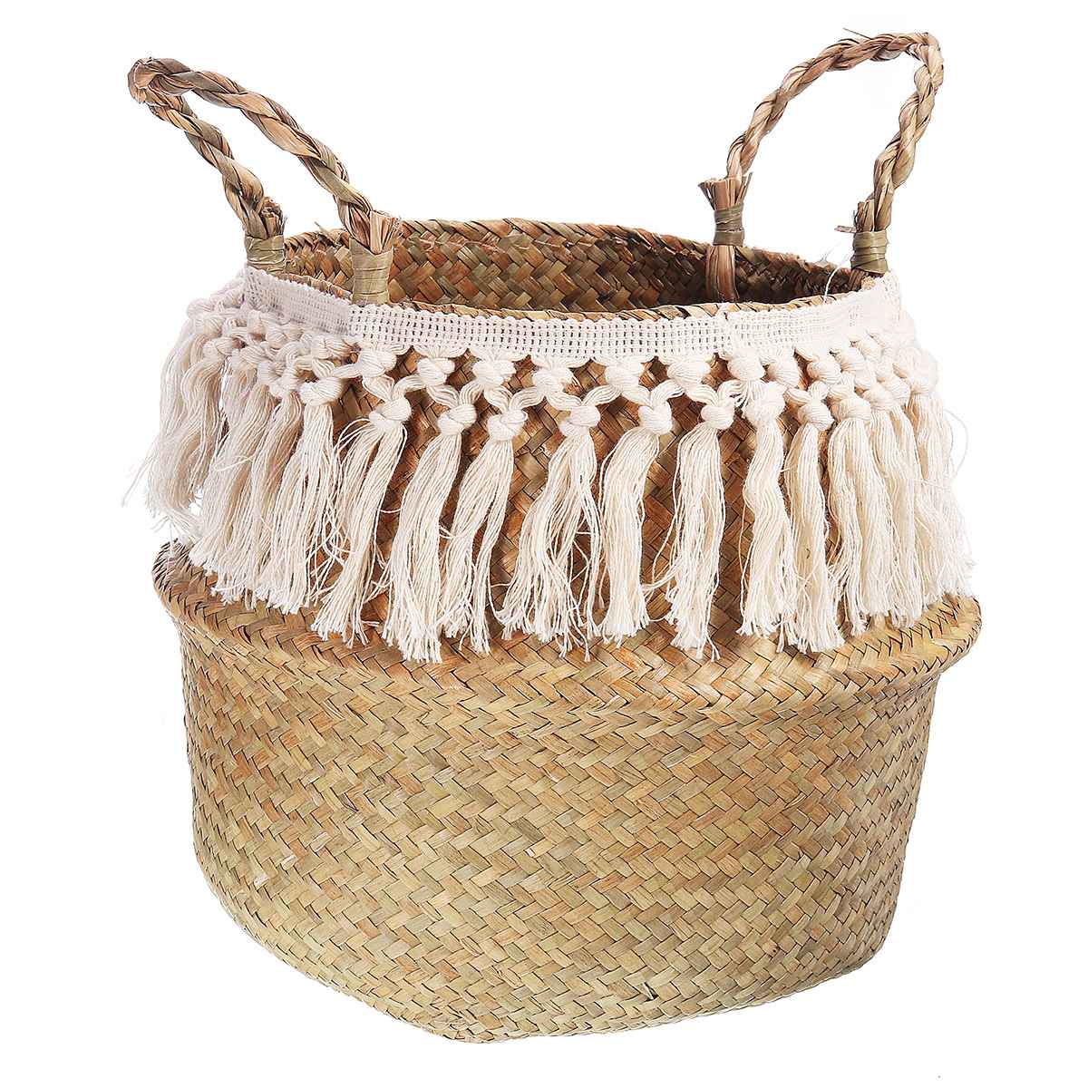 ! Fringed Macrame Woven Basket Seagrass Storage Basket Garden Flower Pot Vase Wicker Basket Home Laundry Baskets Toy Holder