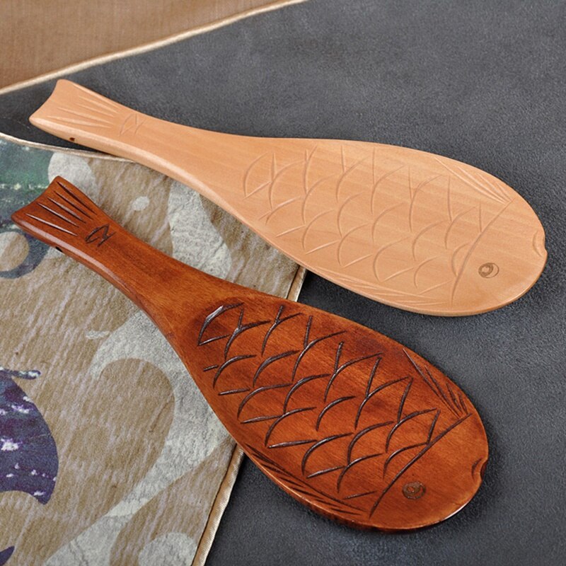 Visvormige houten rijstlepel, rijst serveerlepel, houten keuken rijstspatel, houten keukenbenodigdheden