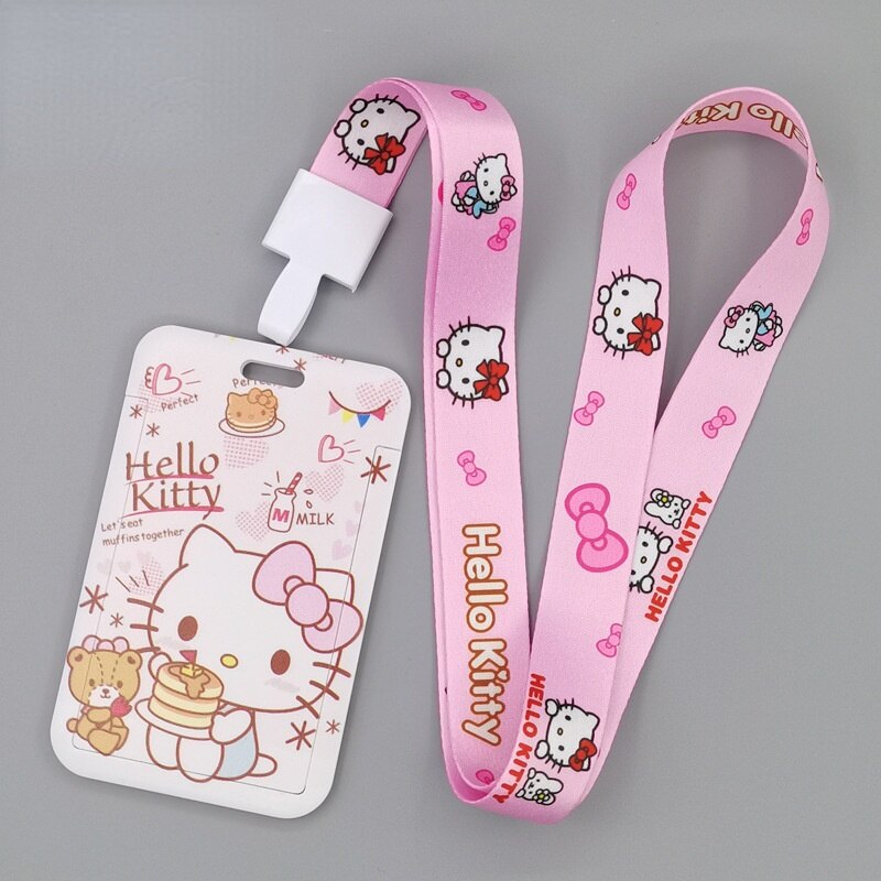 TAKARA TOMY Cute Cartoon Hello Kitty Printed Anime Bus Card Set Light Industry Card Lanyard Campus Meal Card