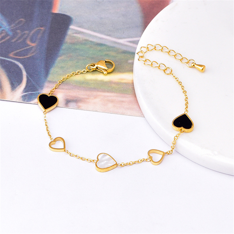 316L Roestvrij Staal Mode Upscale Sieraden Embedden Natuurlijke Schelpen Liefde Hart Vorm Charm Ketting Armbanden Armband Voor Vrouwen