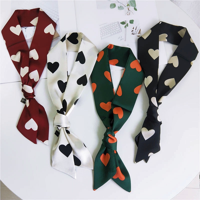 Hart Print Hoofd Scraf Das Sjaal Vrouwen Lange Skinny Chiffon Zak Haar Sjaals Voor Dames foulard Femme