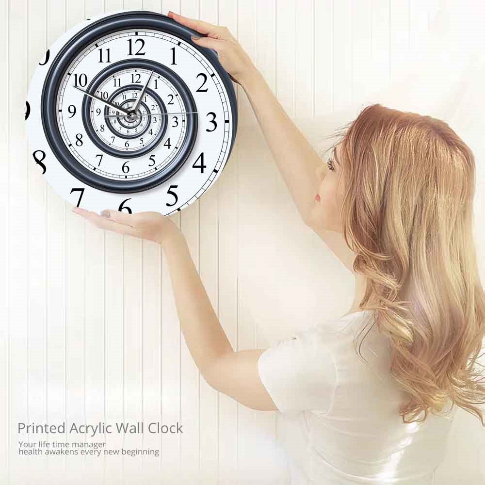 3D Effect Abstract Retro Spiral Arabic Numerals Acrylic Wall Clocks Helical Numbers Printed Wall Hanging Timepiece Clock Watch