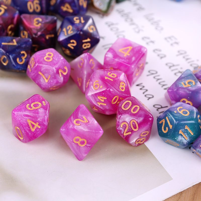 7 unids/set Dichromatic D4 D6 D8 D10 D12 D20 poliédrico dados los números de de escritorio
