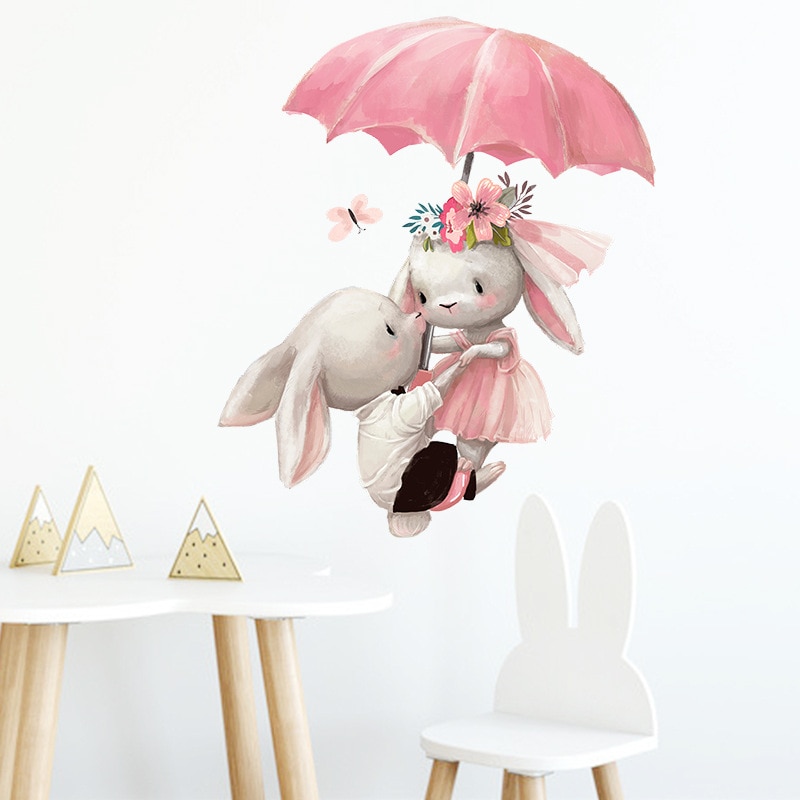 Schattige Konijn Muurstickers Behang Ballet Bunny Stickers Voor Kids Babykamer Muur Decor Cartoon Muur Sticker Home Decoratie