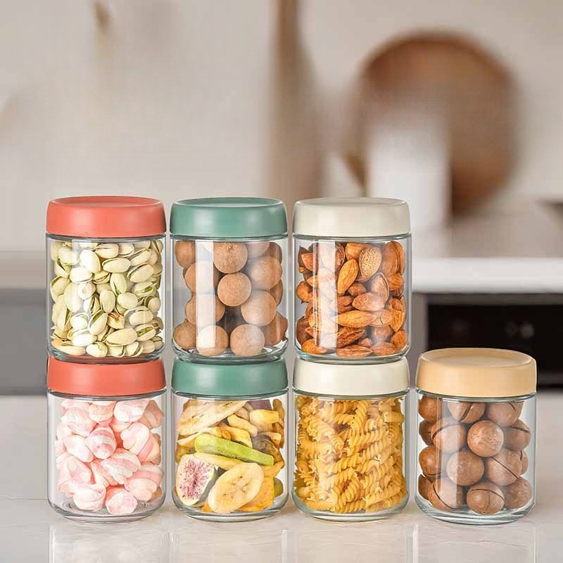 4Pcs Coffee Beans Oats Container Household Moisture-proof Air Extraction Airtight Container Transparent Glass Food Storage Jars