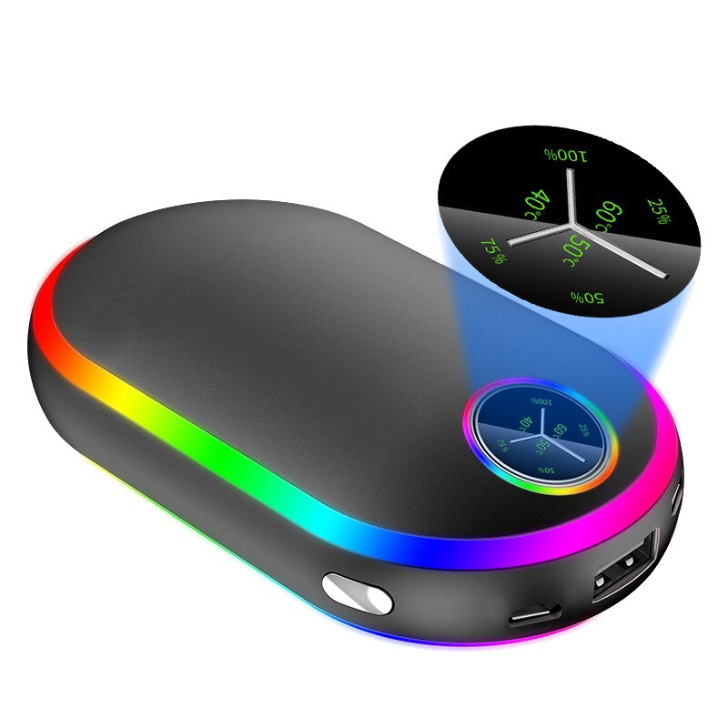 Linterna de masaje móvil USB con pantalla de temperatura, calentador de manos, 7 colores, para calentar al bebé: Black
