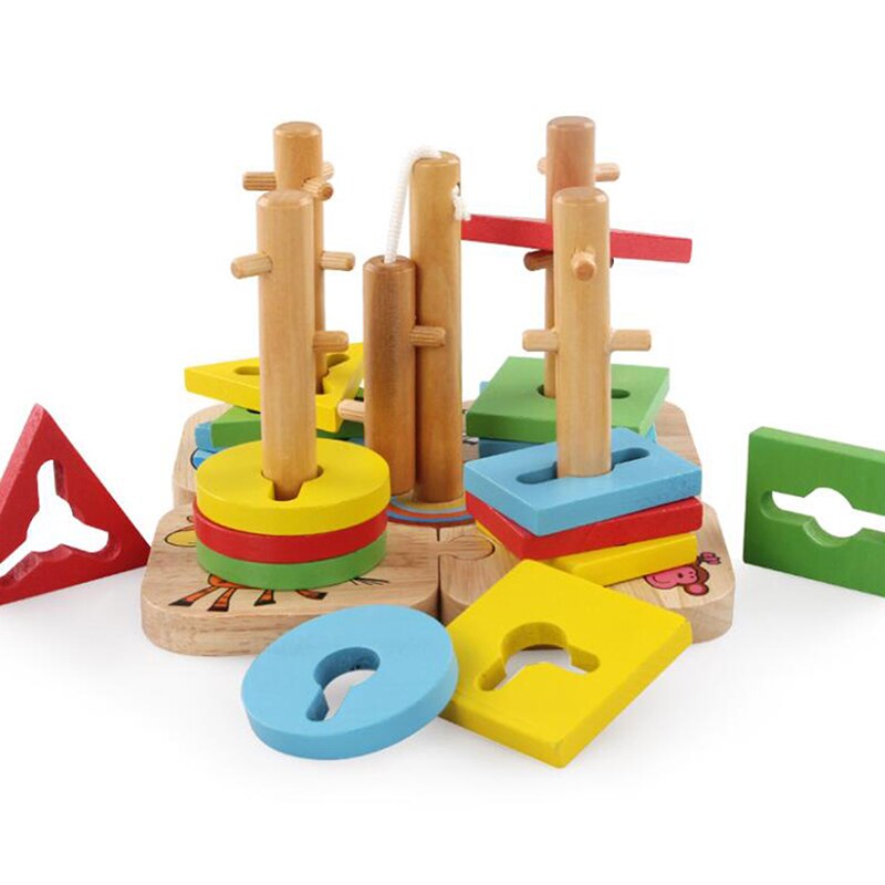 Børn træblokke sæt pædagogisk legetøj geometrisk form matchende legetøj til børn dyr stabling oyuncak juguetes educativos