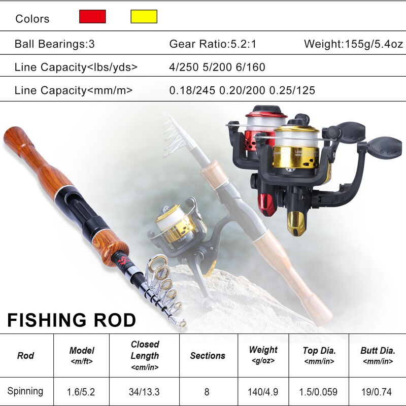 Sougayilang spinning fiske combo 1.6m kolfiber spinnspö och 5.2:1 höghastighets spinning fiskerullar fiske kit pesca