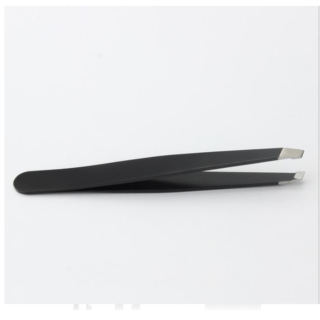 2pcs Stainless Steel Eyebrow Splinter Facial Hair Removal Precision Flat Point Tweezers Set with Leather Case, Black