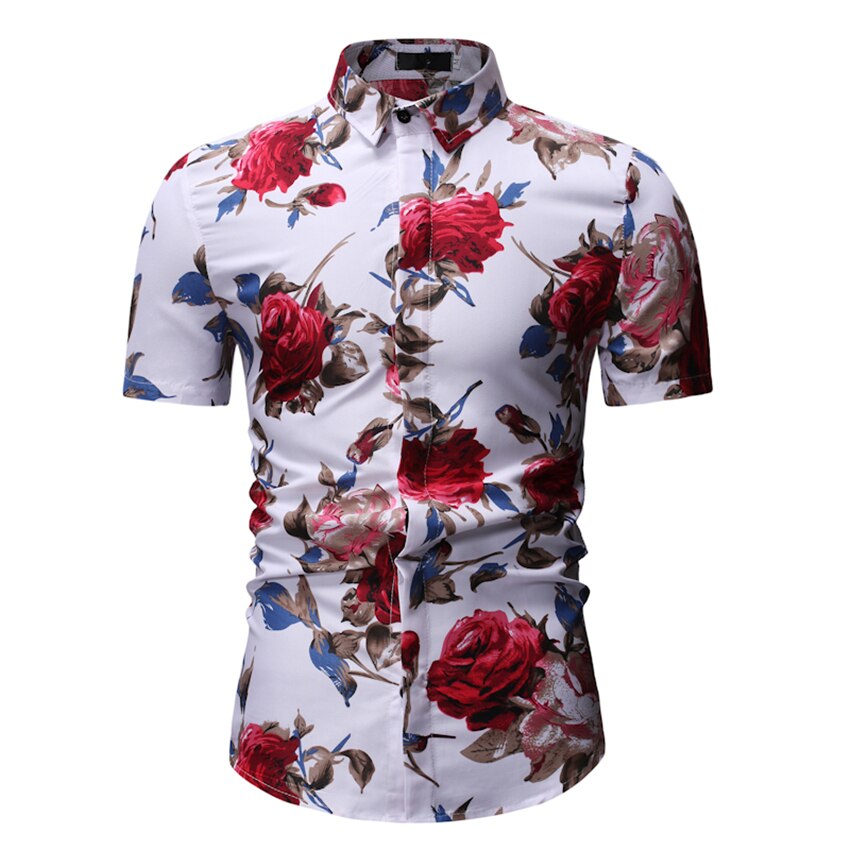 Blomster herre skjorter kortermet bluse uformelt strandskjorte sommer skrive ut skjorter menn hawaiiansk skjorte herre sommerskjorte svart