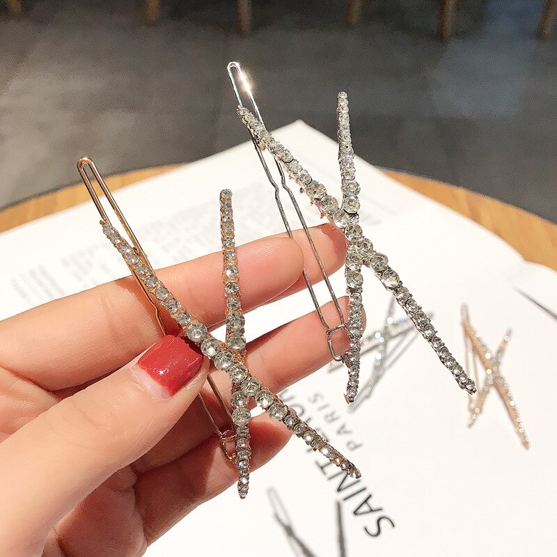 Horquillas con cristales geométricos para el pelo para niña y mujer, horquillas de Metal con diamantes de imitación, accesorios para el cabello, 1 unidad