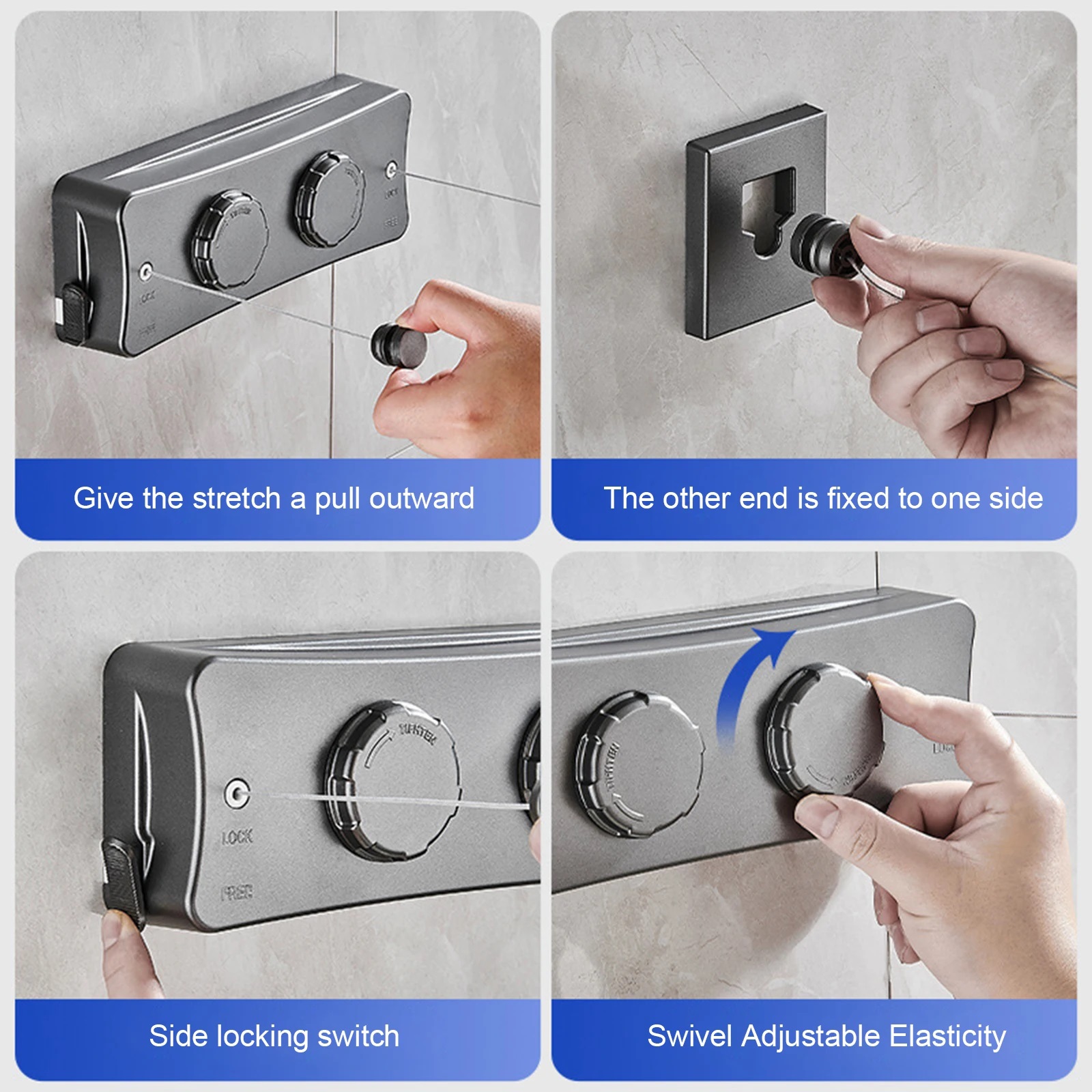 5,1 m ausziehbare Wäscheleine, doppelte Linie, einziehbare Wandmontage, Wasch- und KleiderbüGel, Wäsche, Balkon, unsichtbare Trocknungslinien