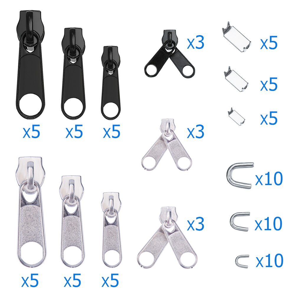 Pince d'installation de glissière métallique | Kit de réparation de fermeture éclair, pince de fermeture éclair, tirette de rechange, accessoires de tête veste de vêtement de couture 85 pièces/10 pièces