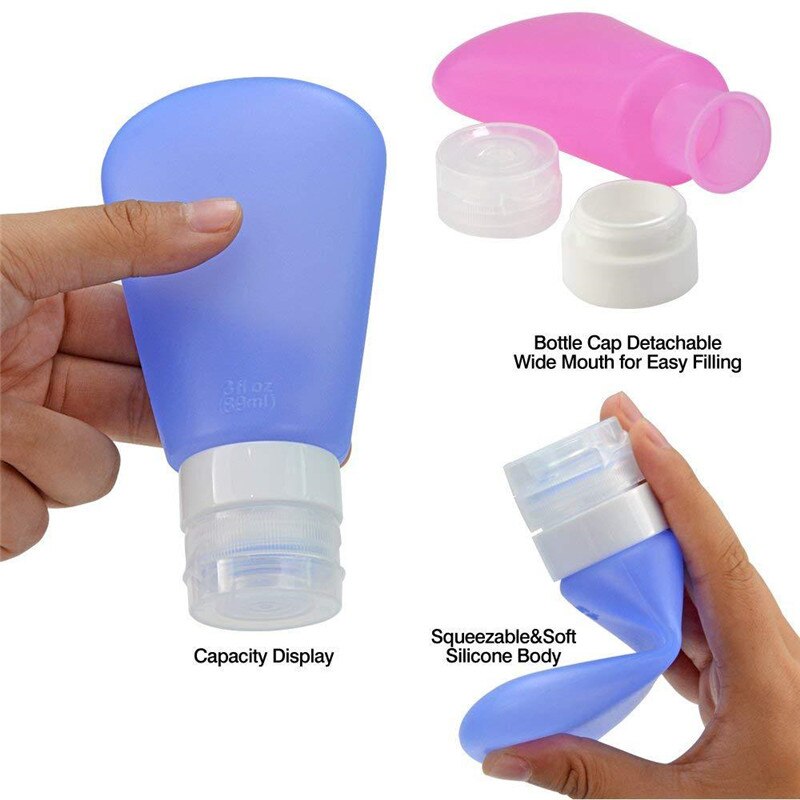 Botella recargable de silicona de 37ml, 60ml, 89ml, botella portátil de embalaje para el viajero, bote dosificador para loción, champú, Baño 1 unidad