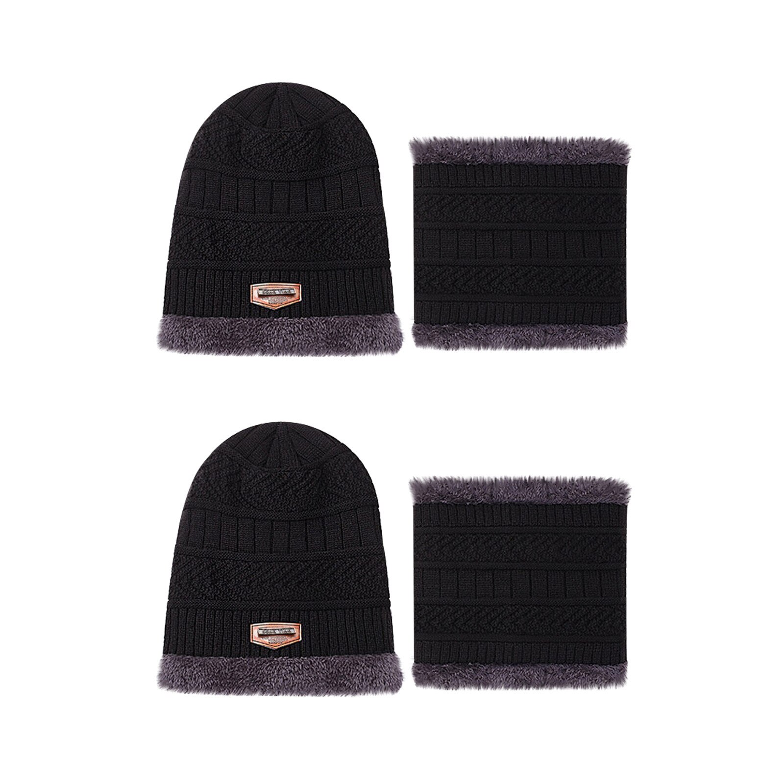 Coral Fleece Winter Hoed Mutsen Heren Hoed Sjaal Warm Ademend Wol Gebreide Hoed Mode Unisex Gebreide Hoeden Motorkap Twee stuk: BK