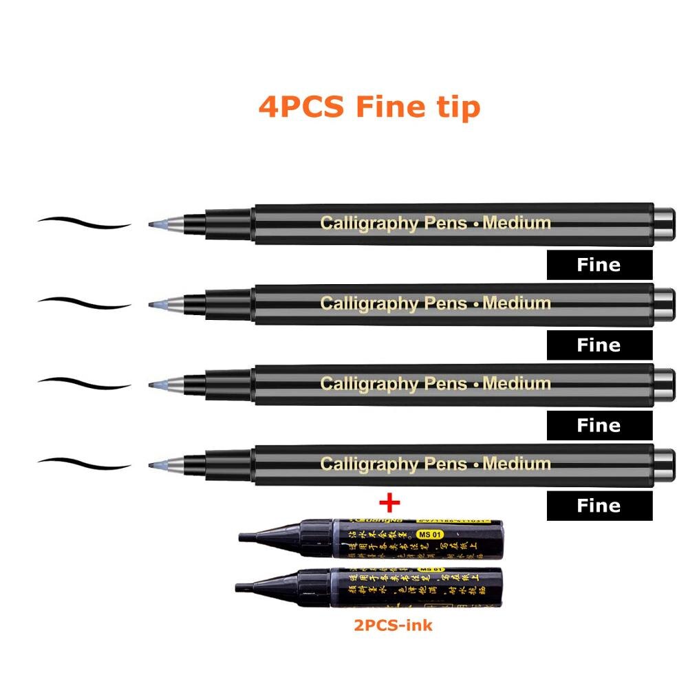4/6 Stks/set Kalligrafie Pen Brush Pennen Hand Belettering Pennen Extra Fijne Borstel Art Marker Schrijven Tekening Schoolbenodigdheden briefpapier: Fine set-6pcs