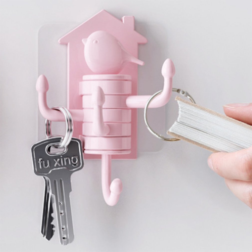 Creatieve Muur Haken Vogel Decoratie Plastic Houtnerf Haken Slaapkamer Deur Na Dieren Haken 3D Kapstok Enkele Muur Hanger