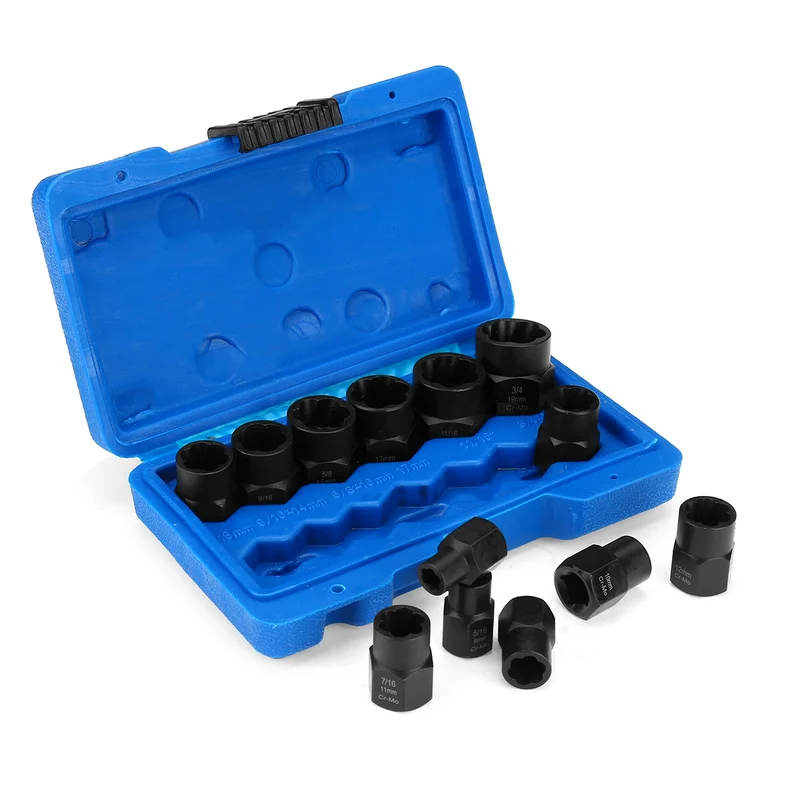 10/13Pcs Impact Damaged Bolt Nut Screw Remover Extractor Socket Tool Kit Removal Set Bolt Nut Screw Removal Socket Wrench
