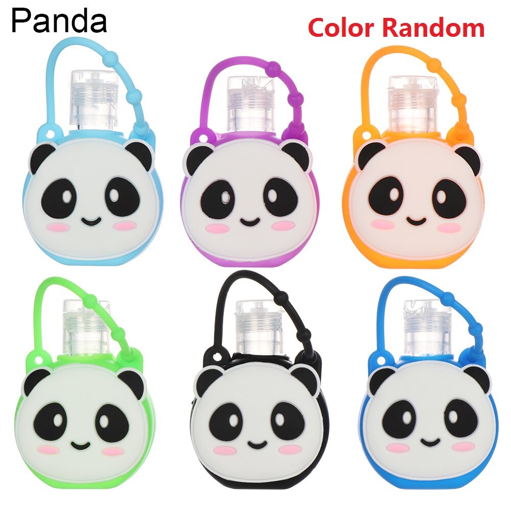 1 unidad de dispensador de jabón portátil de gel de silicona para manos dispensador de jabón botella rellenable Fruta de dibujos animados botella embotelladora de flores de animales: Panda