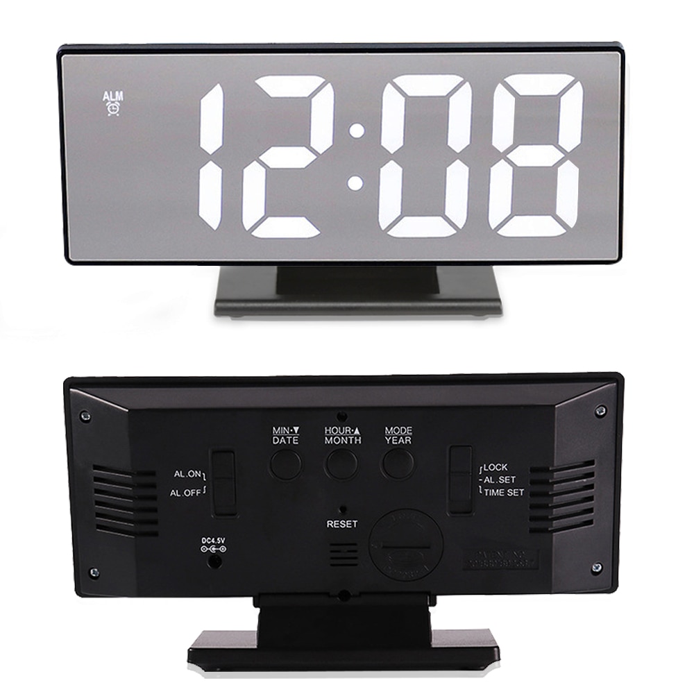 Digital Alarm Clock LED Mirror Electronic Clock Large LCD Display Clocks Noiseless Digital Table Clock With Temperature Calendar