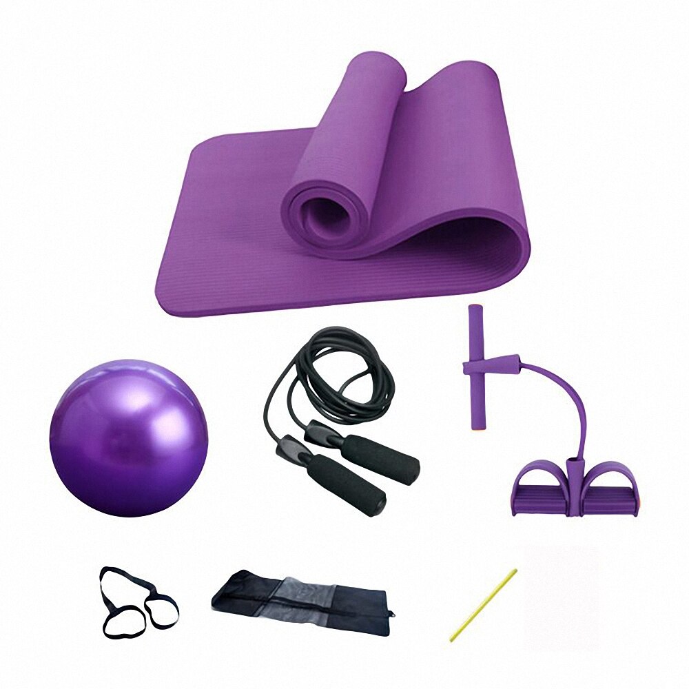 4 stykke yoga pilates sæt kit 10mm tyk nbr yogamåtte 25cm pilate bold hoppe reb yogamåttesæt træningsudstyr til hjemmet: Lilla