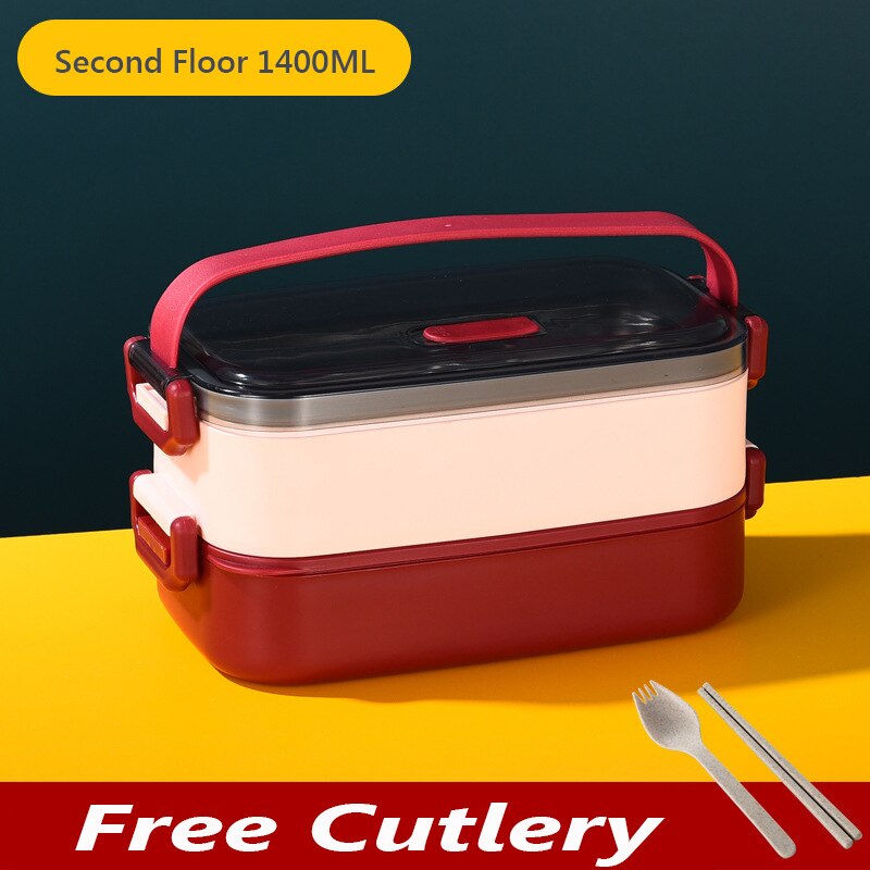 Portable Lunch Box Multilayer Stainless Steel Bento Box For Kids Office Worker Japanese Snacks Food Storage Containers Meal Prep: Double Layer Red