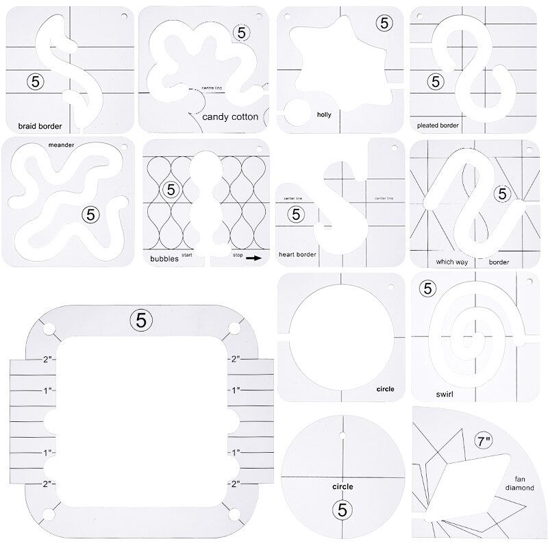 LMDZ 12 Kinds of Sewing Templates Patchwork Rulers Sewing Machine Quilter's Ruler Sewing Stencil Tool Sewing Accessories