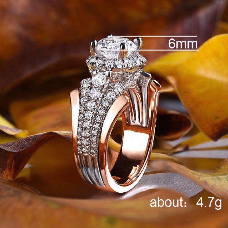 Anel de aniversário de casamento huitan com zircônia cúbica brilhante redonda rosa cor de ouro moda anéis para presente dos namorados feminino