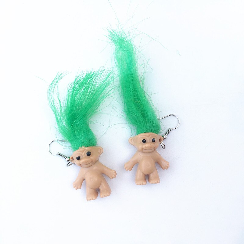 4 # Unieke Cool Brandende Haar Oorbellen Voor Vrouwen Meisjes Retro Nostalgische Lelijke Schattige Pop Oorbellen Punk Overdreven Creatieve Sieraden: Green