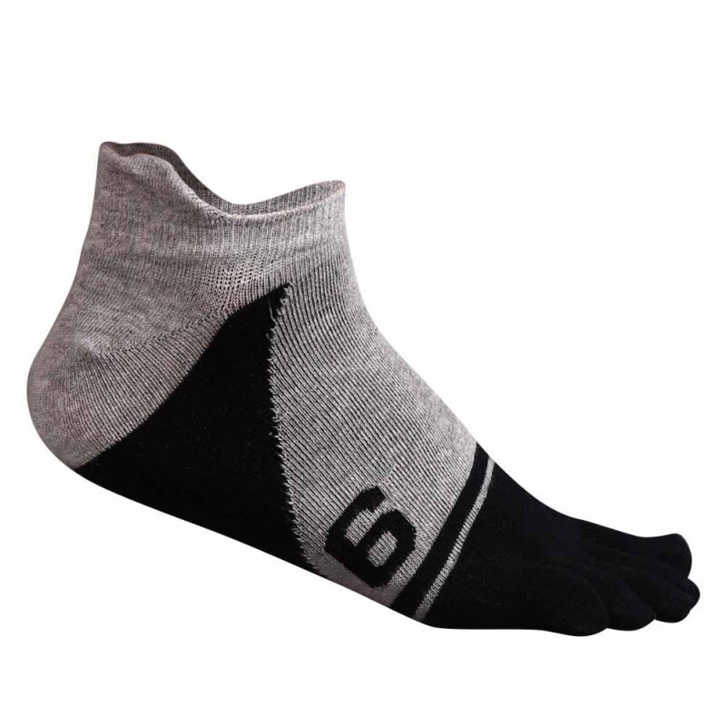 Mænd sport blød sport tå sokker åndbar ankel sokker mandlige sokker bomuld fem finger sokker: Sort