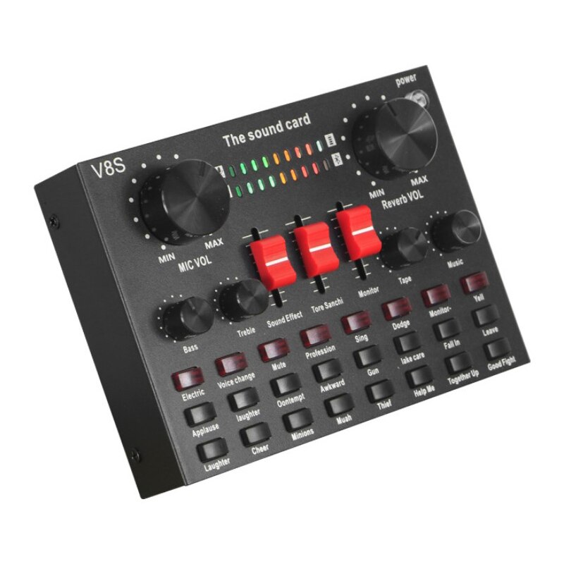 V8S Microfoon Mixer Audio Condensator Geluidskaart Live-uitzending Usb Interface Audio Usb Bluetooth Opname Professionele Game
