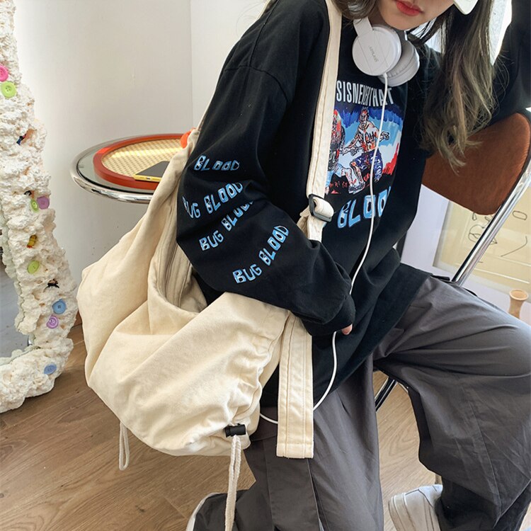 100% Baumwolle Teenager lässig Segeltuch groß Kapazität Schulter Tasche Schüler Freizeit Sanft Stoff Schule Buchen Laptop Crossbody Tasche