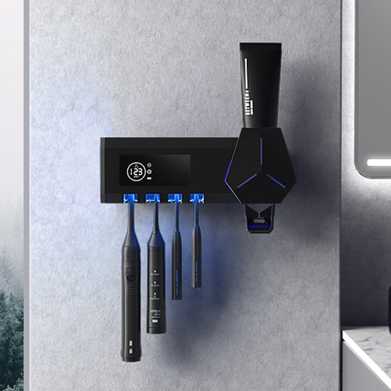 ONEUP UV Toothbrush Holder Smart Toothbrush Sterilizer Automatic Toothpaste Squeezer Dispenser Home Bathroom Accessories Sets: Black A