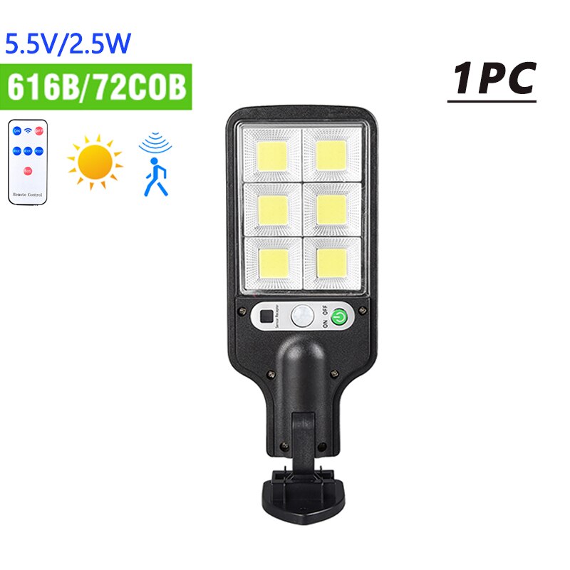 Solar Led Straatverlichting Outdoor Solar Lamp Cob Waterdichte Motion Sensor Beveiliging Verlichting Met Afstandsbediening Voor Huis Tuin Patio Path: 1PC