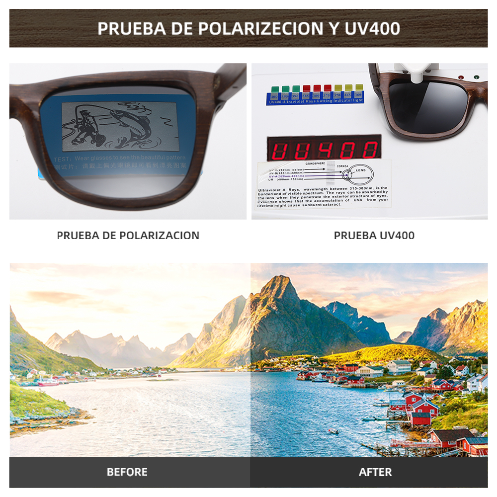 GM Sonnenbrille aus natürlichem Bambusholz, handgefertigt, polarisierte Brille, Spiegelbeschichtung, Gläser, Brillen mit Geschenkbox