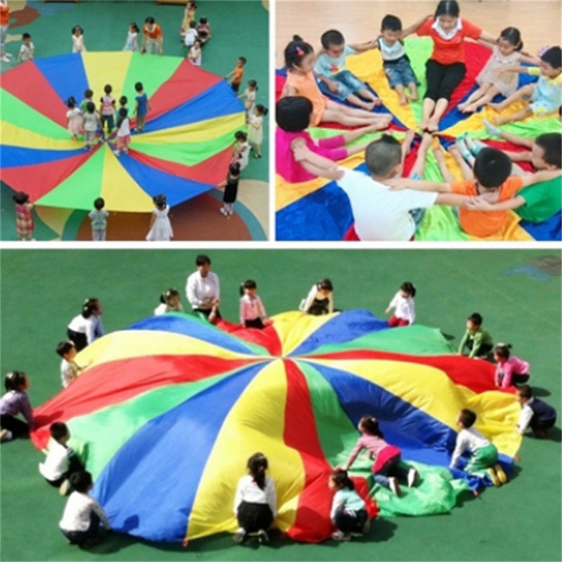 Diameter 2 M Kind Kid Sport Ontwikkeling Outdoor Regenboog Paraplu Parachute Speelgoed Jump-sack Ballute Spelen Parachute Games