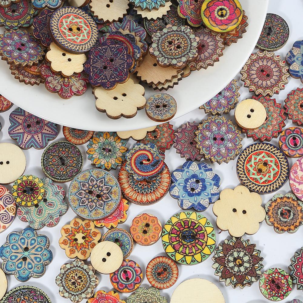 50pcs boutons en bois Vintage 2 trous 15/20/25mm boutons mixtes pour vêtements bricolage boutons vêtements décoratifs artisanat outils de couture