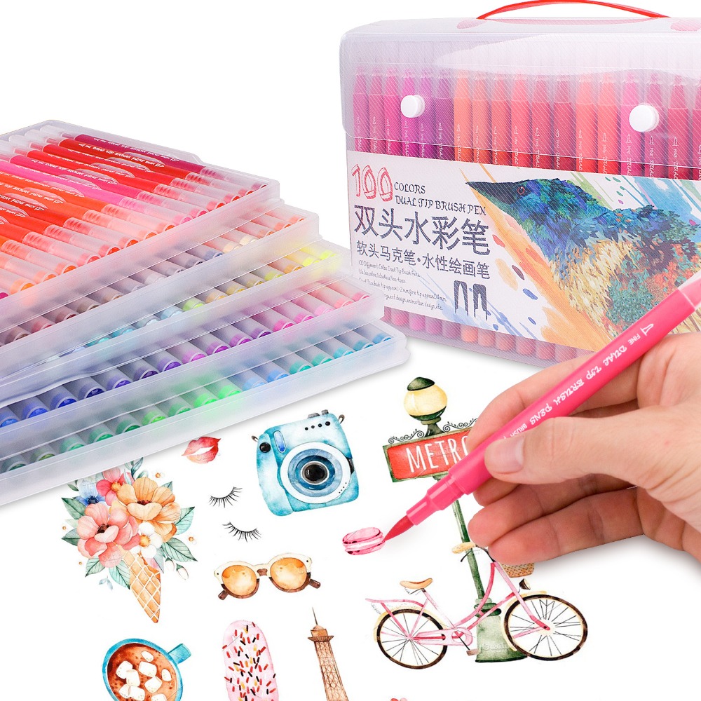 Aquarell Marker Waschbar Stift Skizzieren Malerei Dual Pinsel Pen-Set Weichen Permanent Marker 48 60 72 100 Farben Für Kunst zeichnung