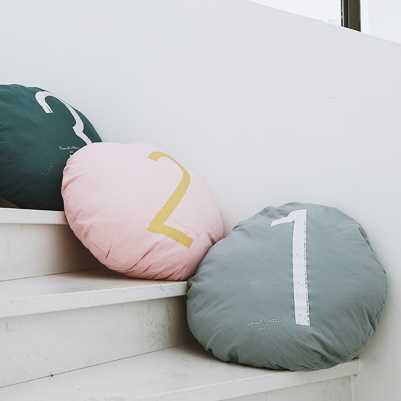 Cotton Numbers Pillow Nordic Back Cushions Neck Support Soft Round Home Office Chair Bedding Pillows Baby Kids Room Decor