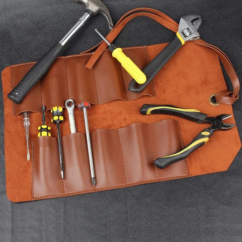 Lederen Tool Roll, Lederen Tool Kit Opbergtas, Multi Functionele Lederen Kit Bag Fiets Reparatie Tool Kit Bag