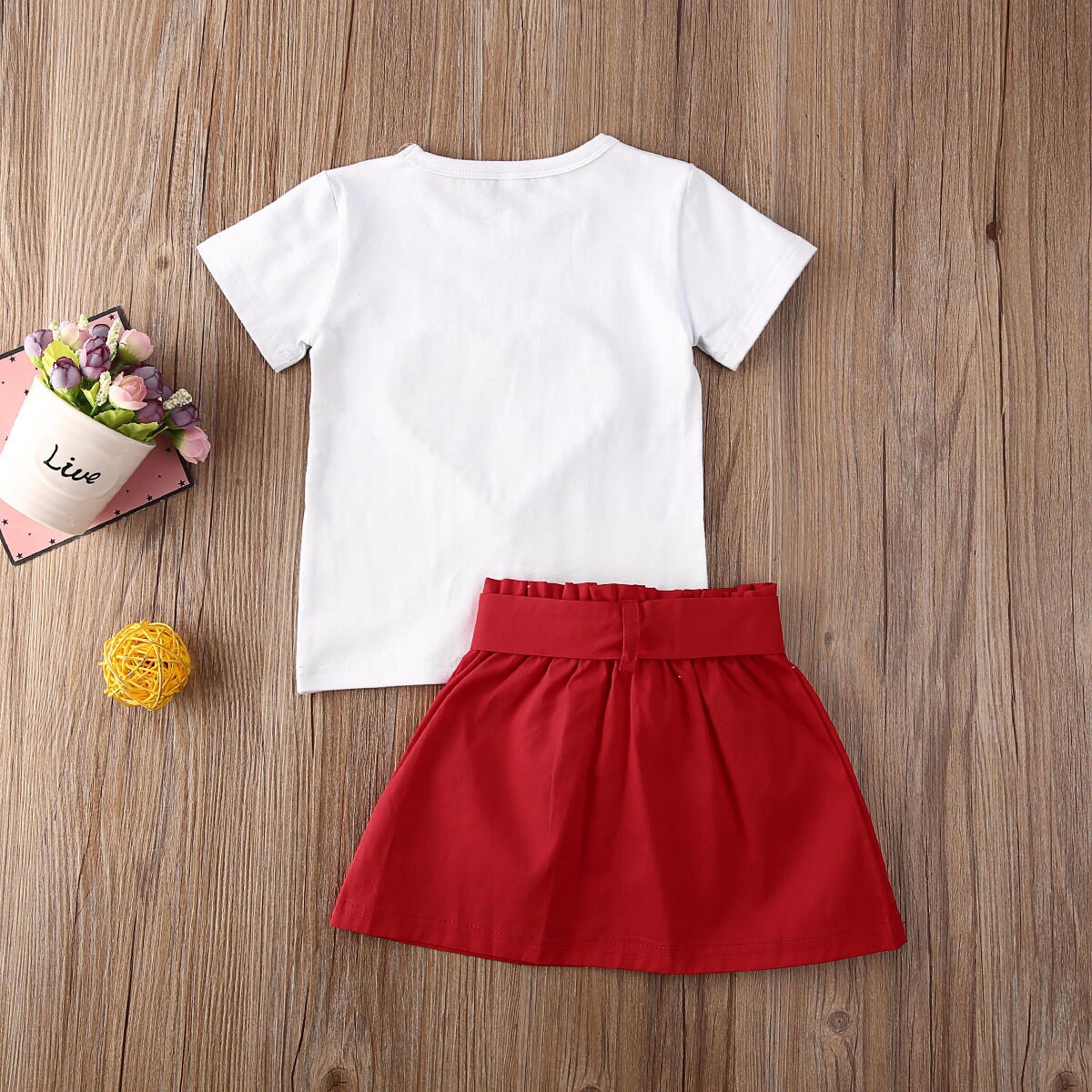 Baby Summer Clothing 1-5T Infant Kid Valentine Clothes Pearls Heart Top Shirt Skirt 2Pcs Set Outfit