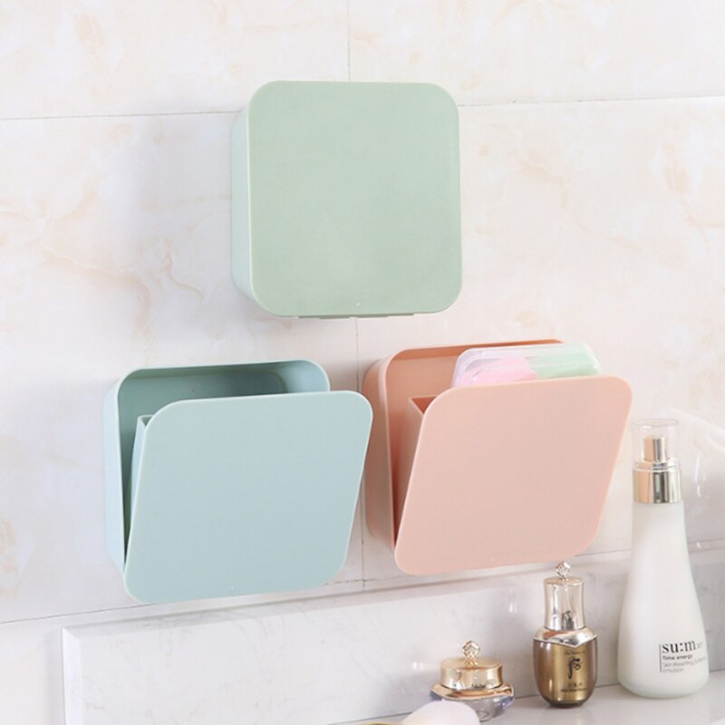 Wall-Mounted Paste Sealed Storage Box Plastic Square Finishing Storage Small Box Cosmetic Tableware Toothbrush Box