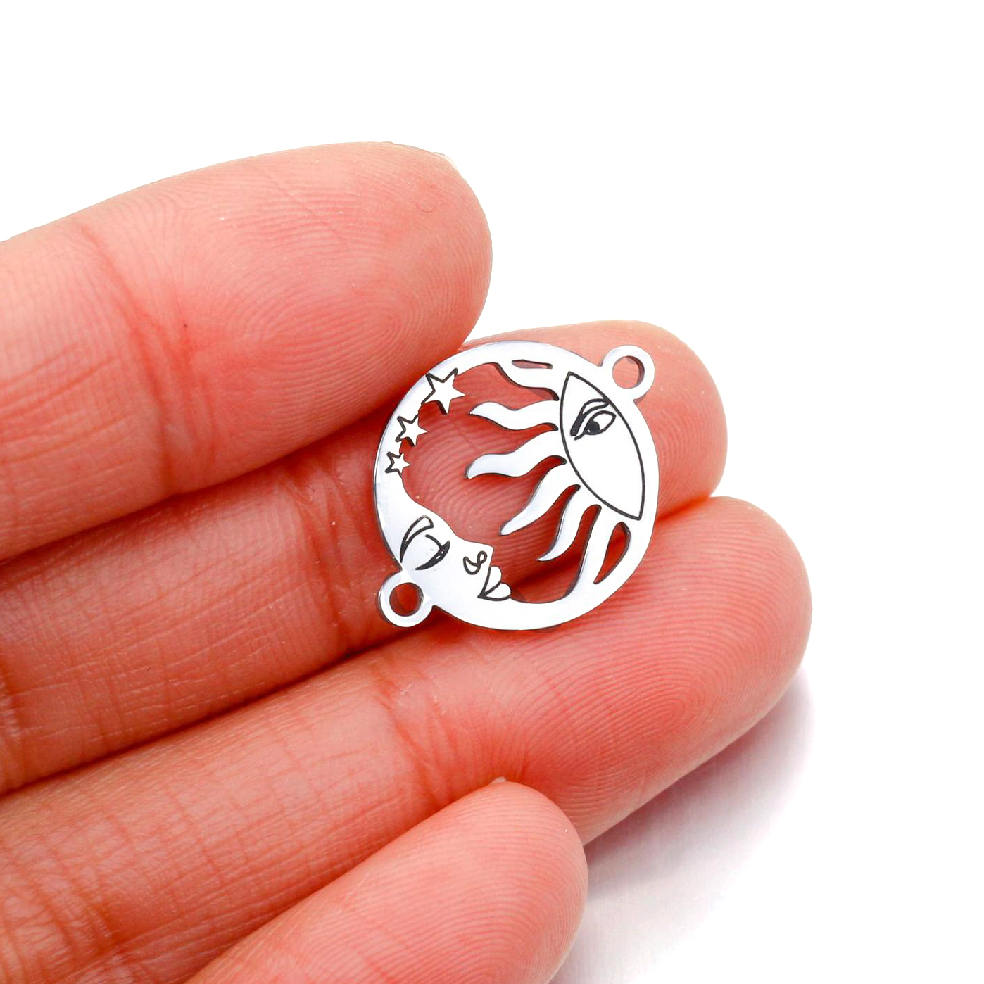 5 unids/lote de colgantes de acero inoxidable con forma de luna/sol/estrella para pulsera, collar, accesorios para hacer joyas DIY hechos a mano: Plata antigua plateada