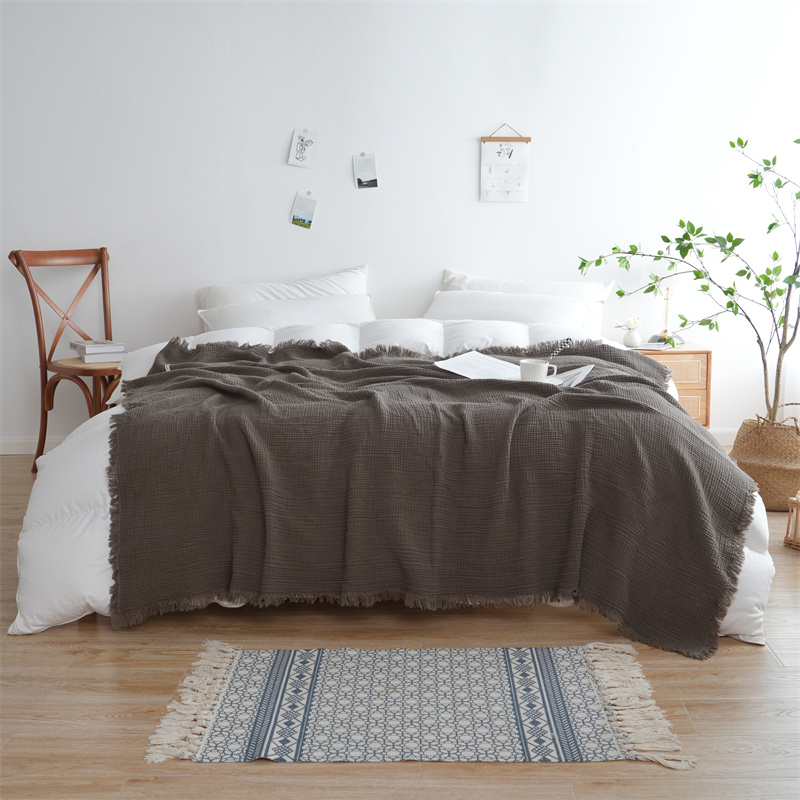 Decke aus 100 % Baumwolle, garngefärbt, Schal, Quasten-Stil, karierte Jacquard-Decken, hautfreundliches Bettwäsche, hochwertiges , Cobertor: Königin / Lila