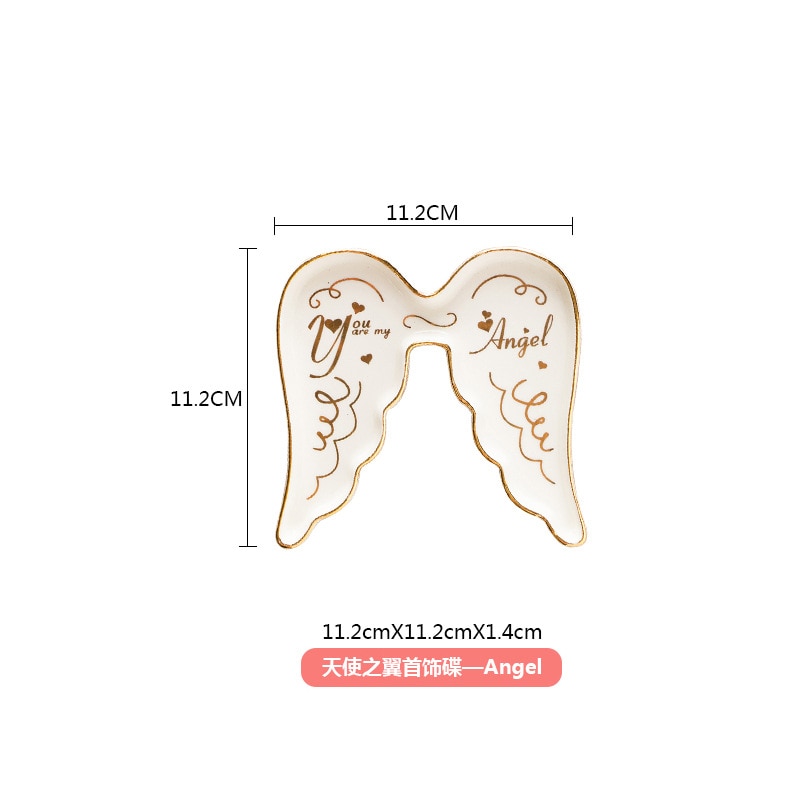 Petite assiette murale en céramique décorative pour boucles d'oreilles, rangement pour colliers et bijoux, bibelots plat mural, plateau de vanité, de mariage: 367 Angels Wings