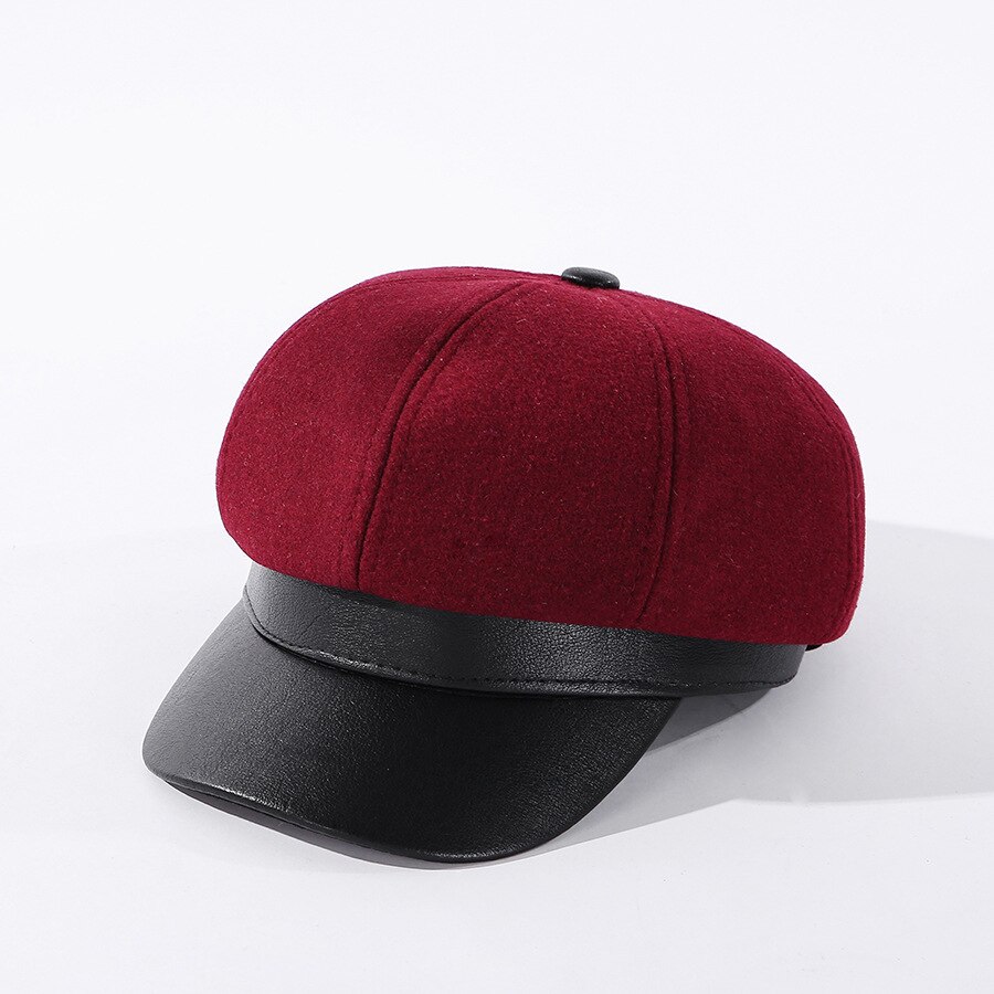 COKK Octagonal Hat Women's Winter Autumn Leather Brim Beret Women Retro British Painter Cap Hats For Women's Cap Gorros