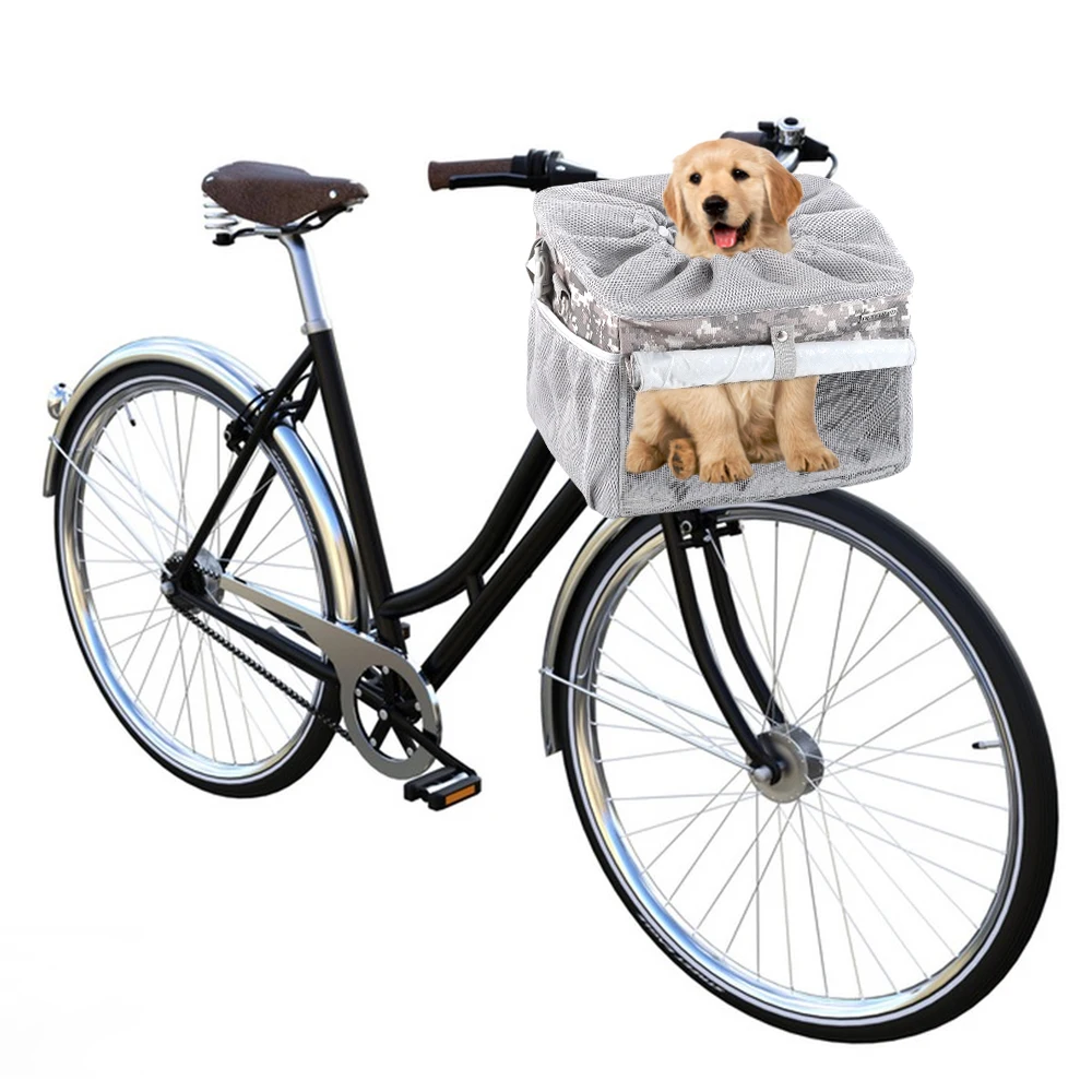 Cesta para bicicleta para perros, cesta para perros para mascotas pequeñas y medianas con malla transpirable, cesta para bicicleta extraíble, cesta para bicicleta con manillar delantero